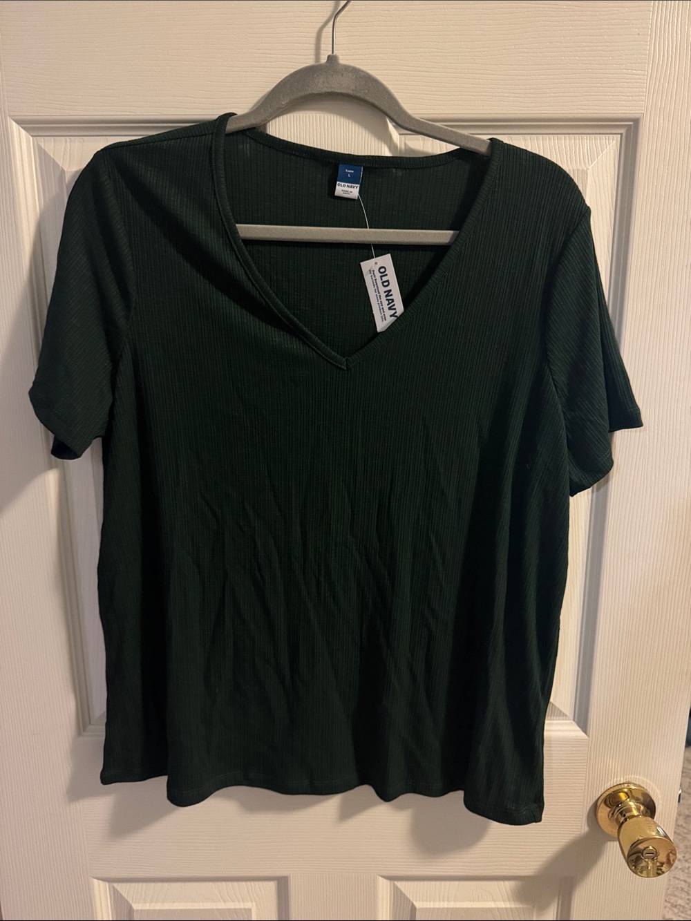 Old Navy Women's Forest Green Short-Sleeve Ribbed V-Neck Tee